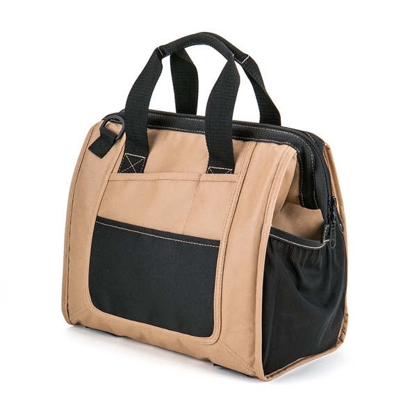 Black insulated promotional lunch cooler with front logo panel