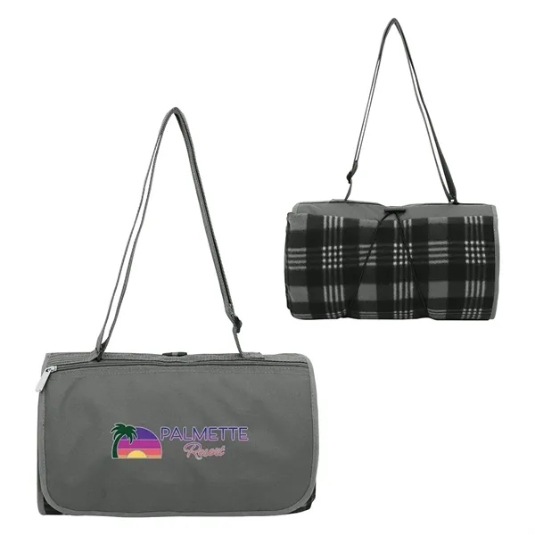Premium picnic fleece blanket rolled with carry strap for events