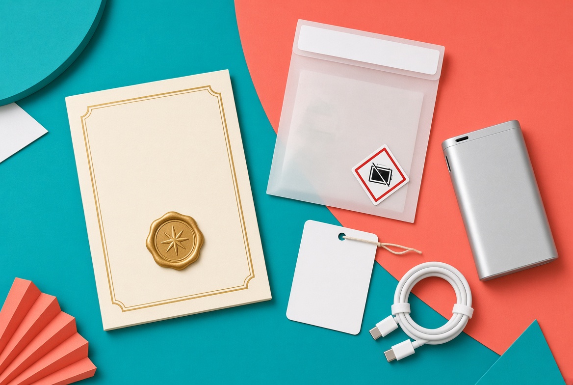 Custom 10,000 mAh USB-C power bank with an engraved company logo beside a smartphone and charging cable
