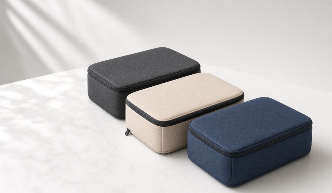 Custom packing cubes organized in a suitcase for business travelers and corporate travel gifting