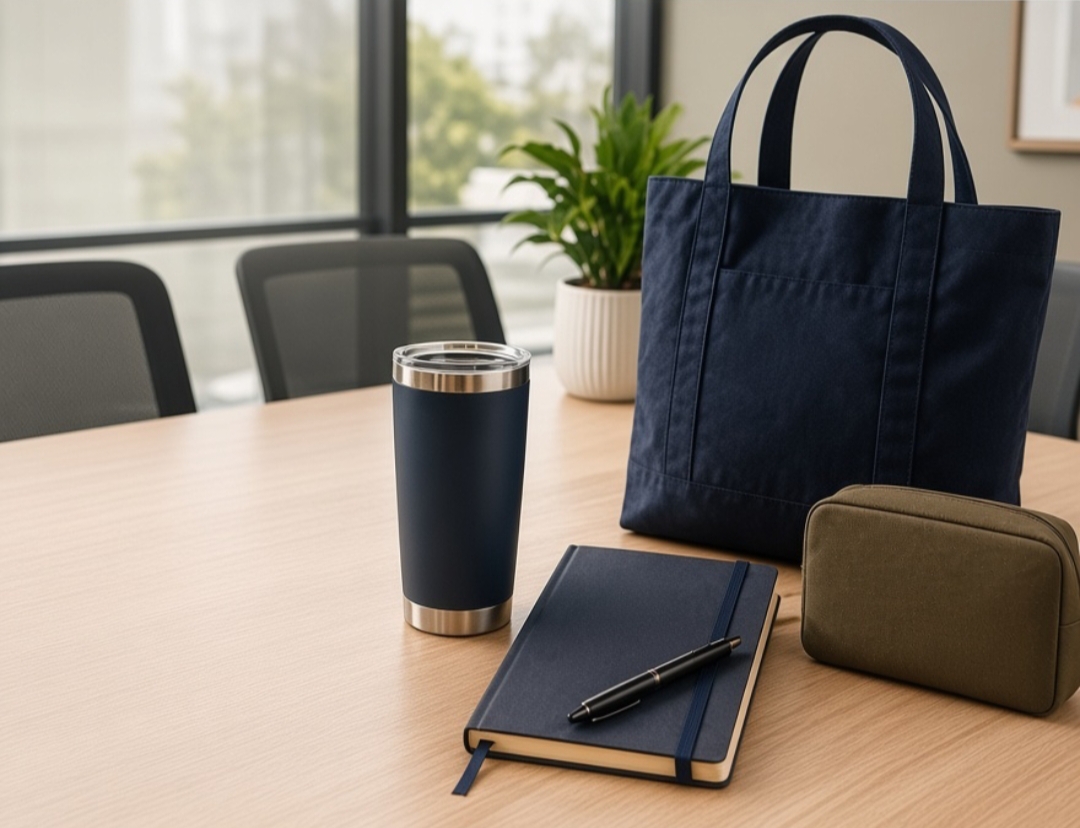 Customer using a quietly branded tote and bottle -merch that stayed in the routine, not a leave-behind